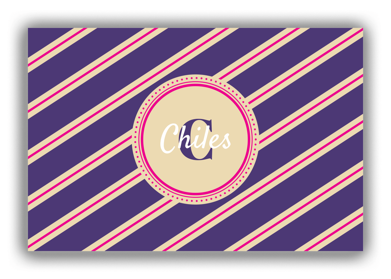 Personalized Angled Stripes Canvas Wrap & Photo Print II - Purple with Circle Nameplate - Front View