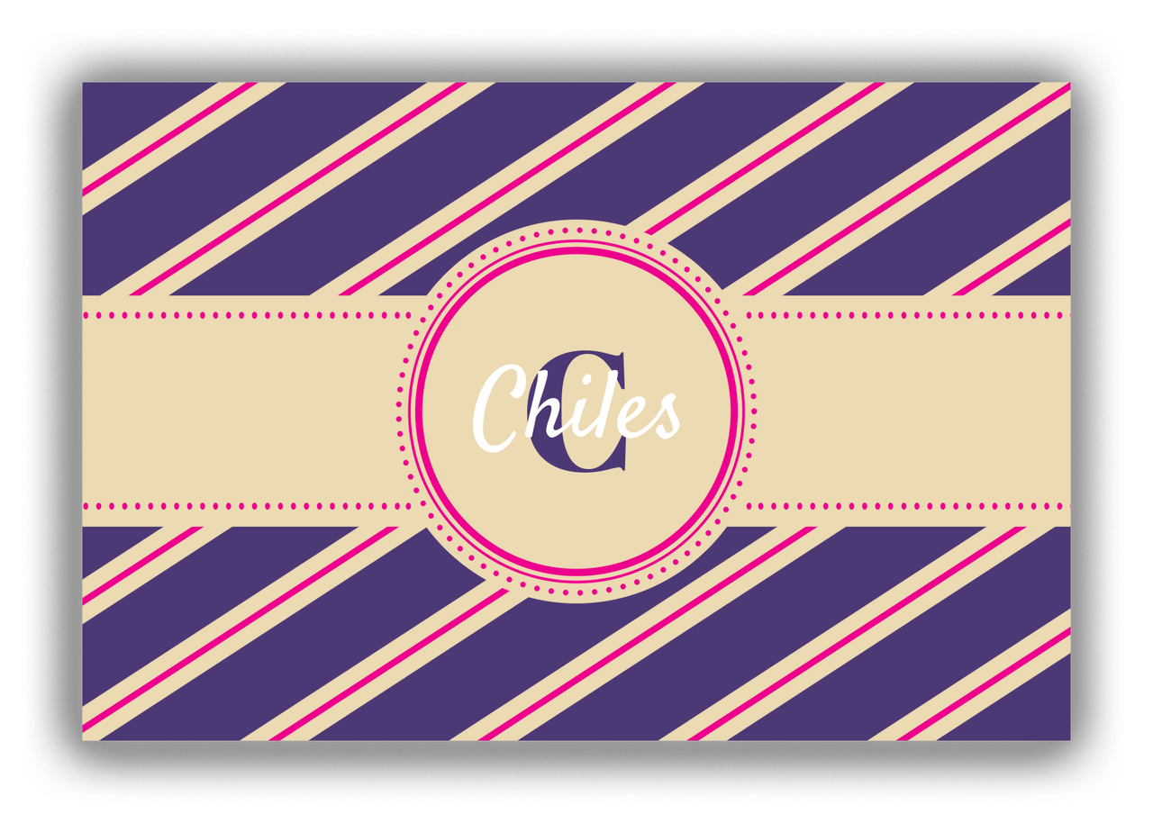 Personalized Angled Stripes Canvas Wrap & Photo Print II - Purple with Circle Ribbon Nameplate - Front View