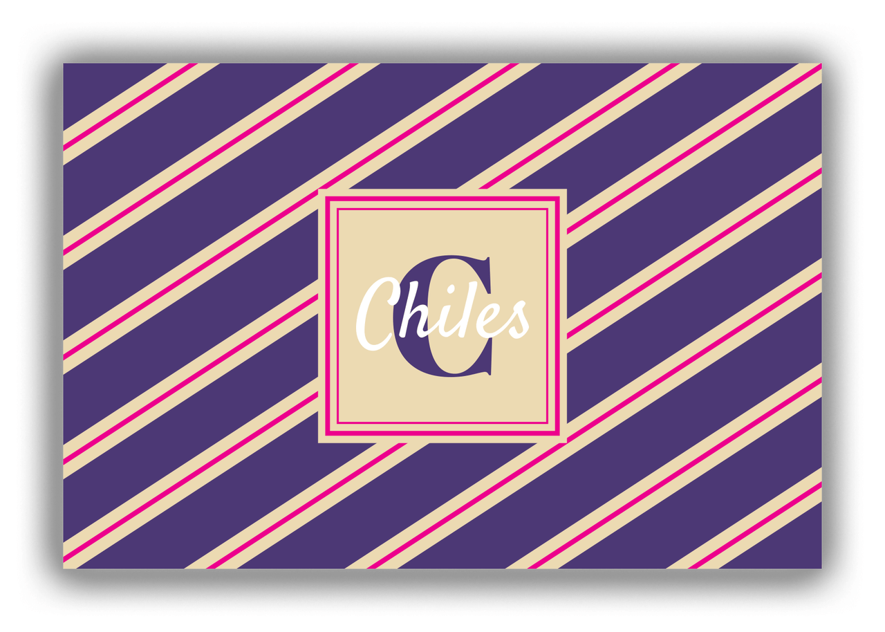 Personalized Angled Stripes Canvas Wrap & Photo Print II - Purple with Square Nameplate - Front View