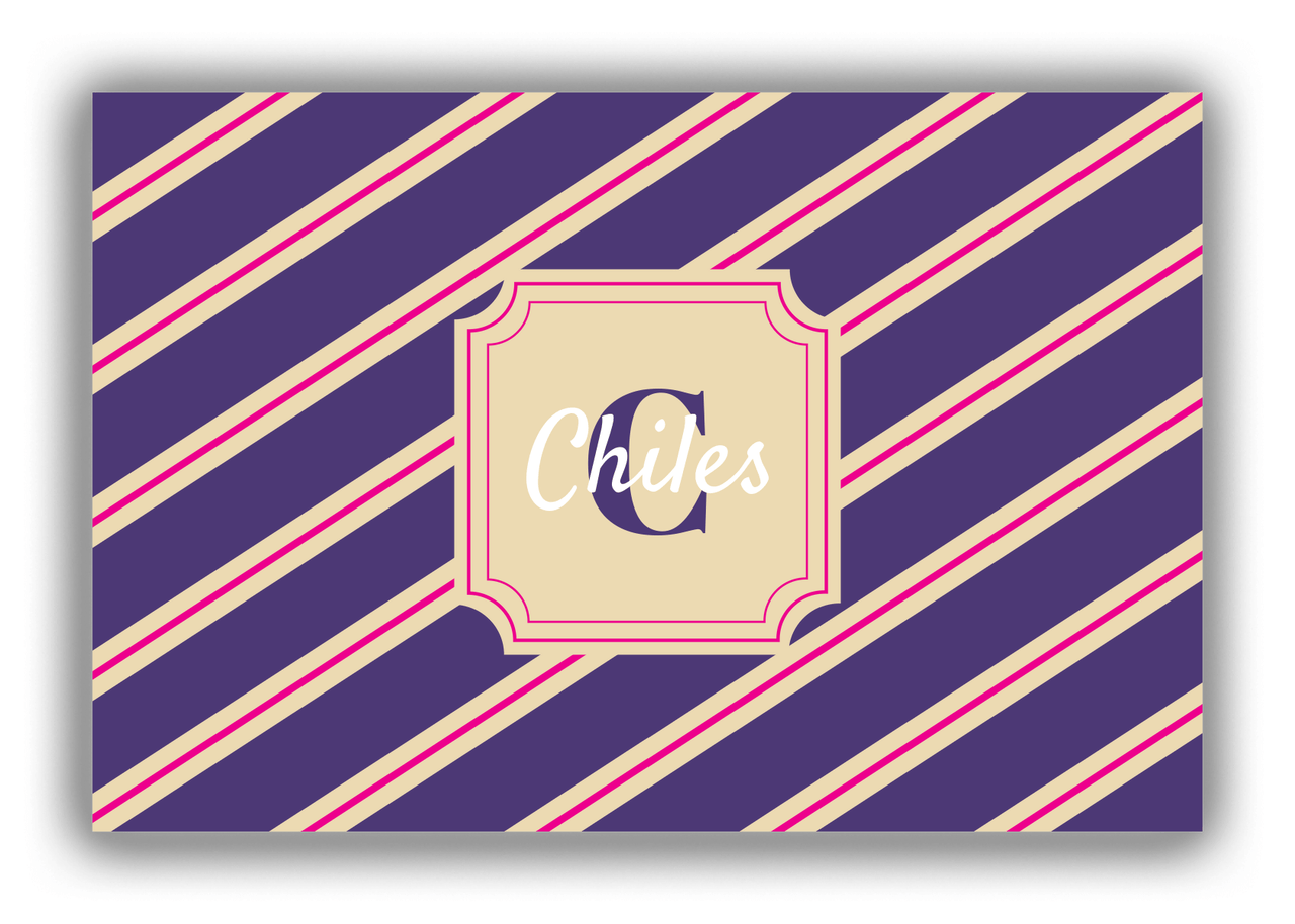 Personalized Angled Stripes Canvas Wrap & Photo Print II - Purple with Stamp Nameplate - Front View