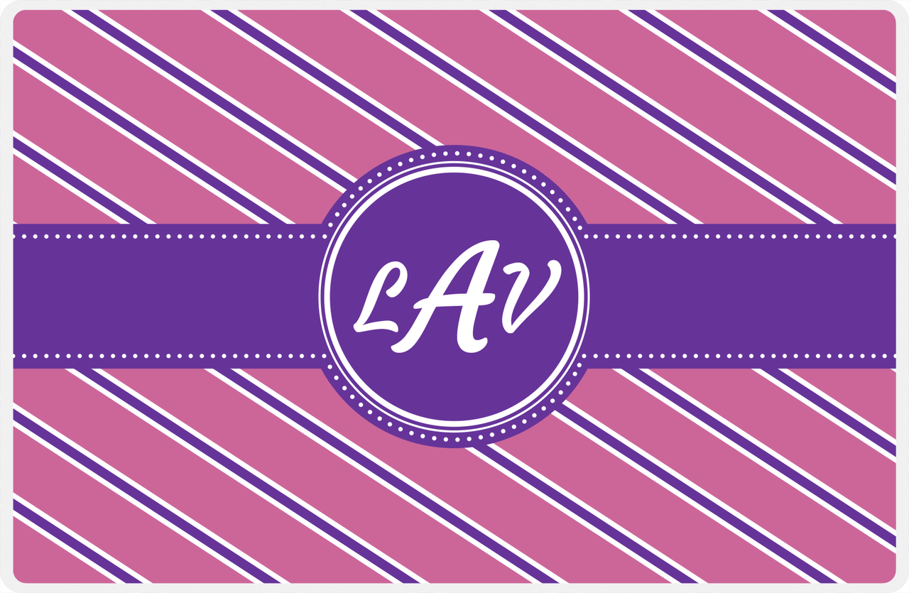 Personalized Angled Stripes Placemat - Pink and Purple - Circle Ribbon Nameplate -  View