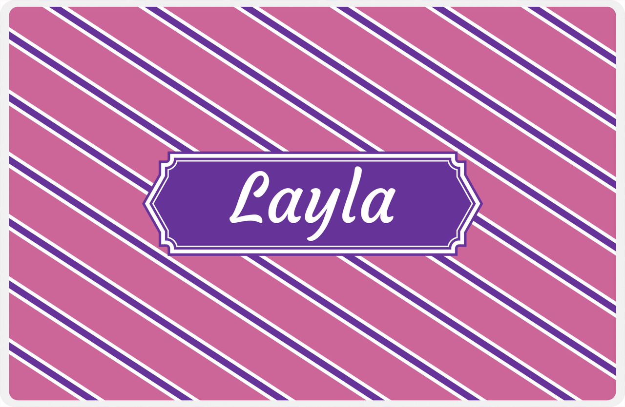 Personalized Angled Stripes Placemat - Pink and Purple - Decorative Rectangle Nameplate -  View