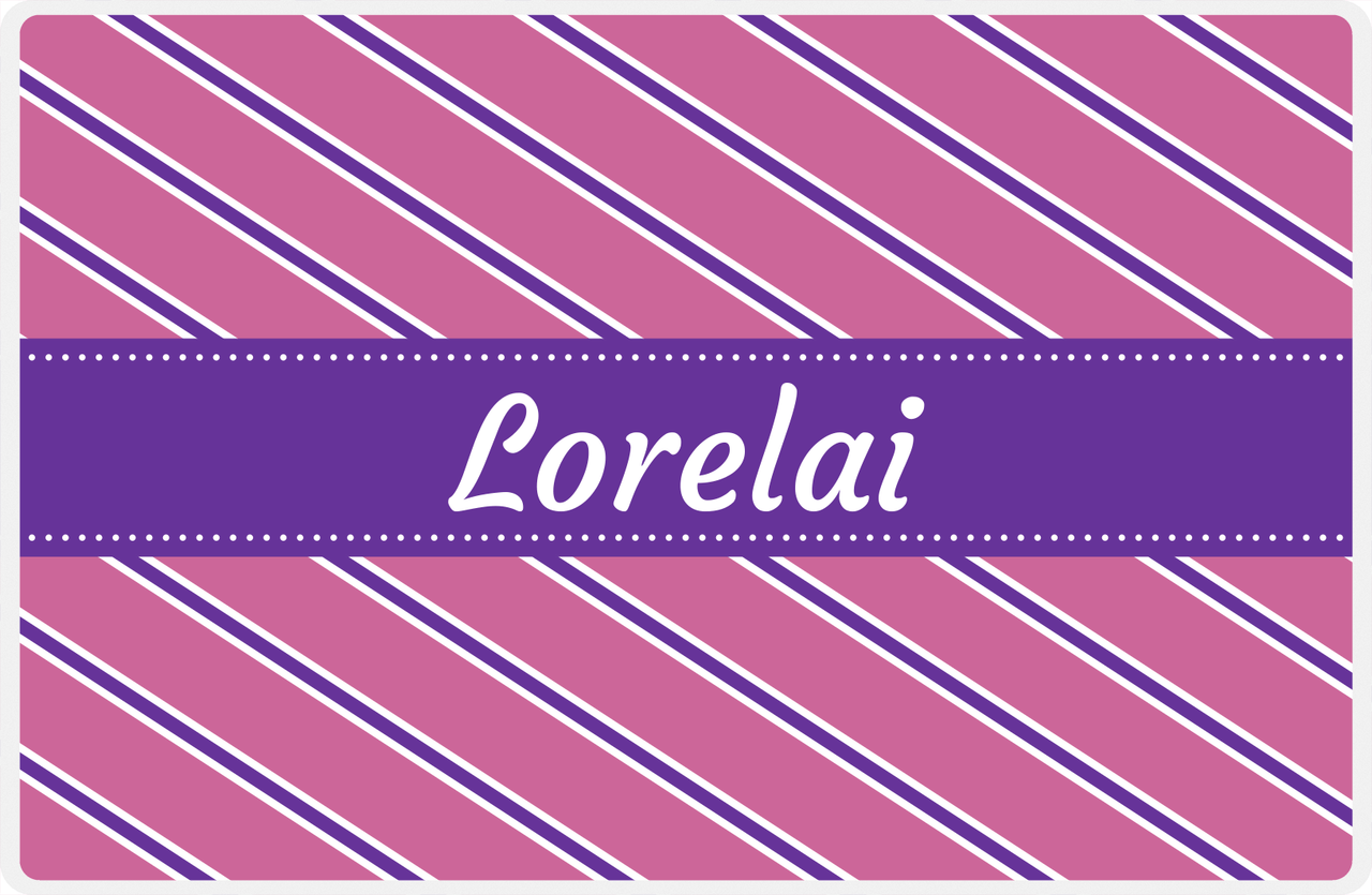 Personalized Angled Stripes Placemat - Pink and Purple - Ribbon Nameplate -  View