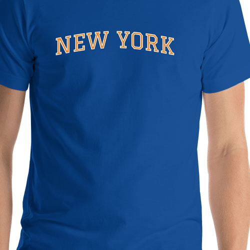 Personalized Arched Text T-Shirt - Blue - New York - Shirt Close-Up View