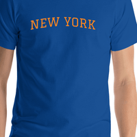 Thumbnail for Personalized Arched Text T-Shirt - Blue - New York - Shirt Close-Up View