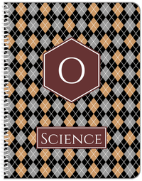 Thumbnail for Personalized Argyle Notebook - Black and Brown - Hexagon Nameplate - Front View