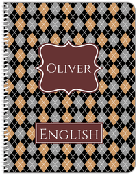 Thumbnail for Personalized Argyle Notebook - Black and Brown - Fancy Nameplate - Front View