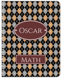 Thumbnail for Personalized Argyle Notebook - Black and Brown - Oval Nameplate - Front View