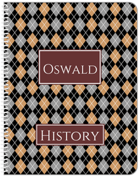 Thumbnail for Personalized Argyle Notebook - Black and Brown - Rectangle Nameplate - Front View