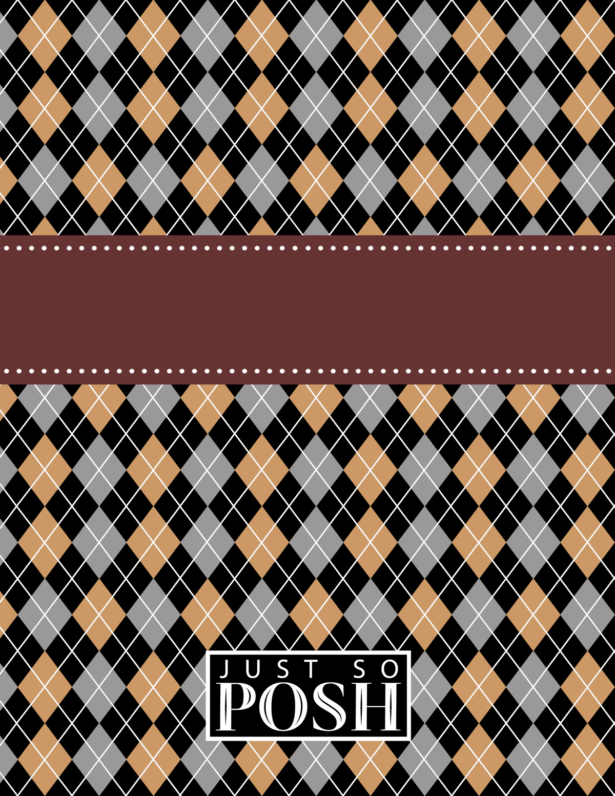 Personalized Argyle Notebook - Black and Brown - Ribbon Nameplate - Back View