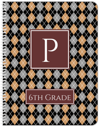 Thumbnail for Personalized Argyle Notebook - Black and Brown - Square Nameplate - Front View