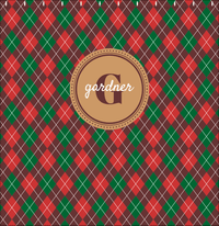 Thumbnail for Personalized Argyle Shower Curtain - Red and Green - Circle Nameplate - Decorate View