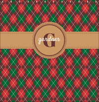 Thumbnail for Personalized Argyle Shower Curtain - Red and Green - Circle Ribbon Nameplate - Decorate View