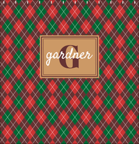 Thumbnail for Personalized Argyle Shower Curtain - Red and Green - Rectangle Nameplate - Decorate View