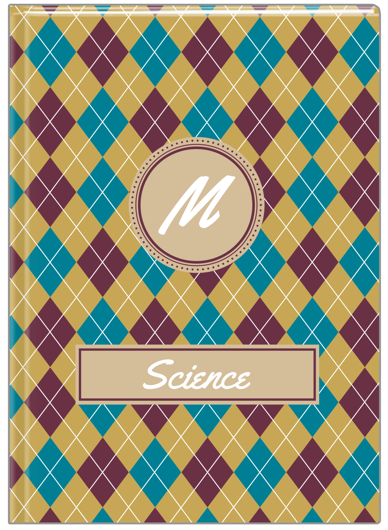 Personalized Argyle Journal - Teal and Purple - Circle Nameplate - Front View