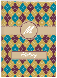 Thumbnail for Personalized Argyle Journal - Teal and Purple - Circle Ribbon Nameplate - Front View
