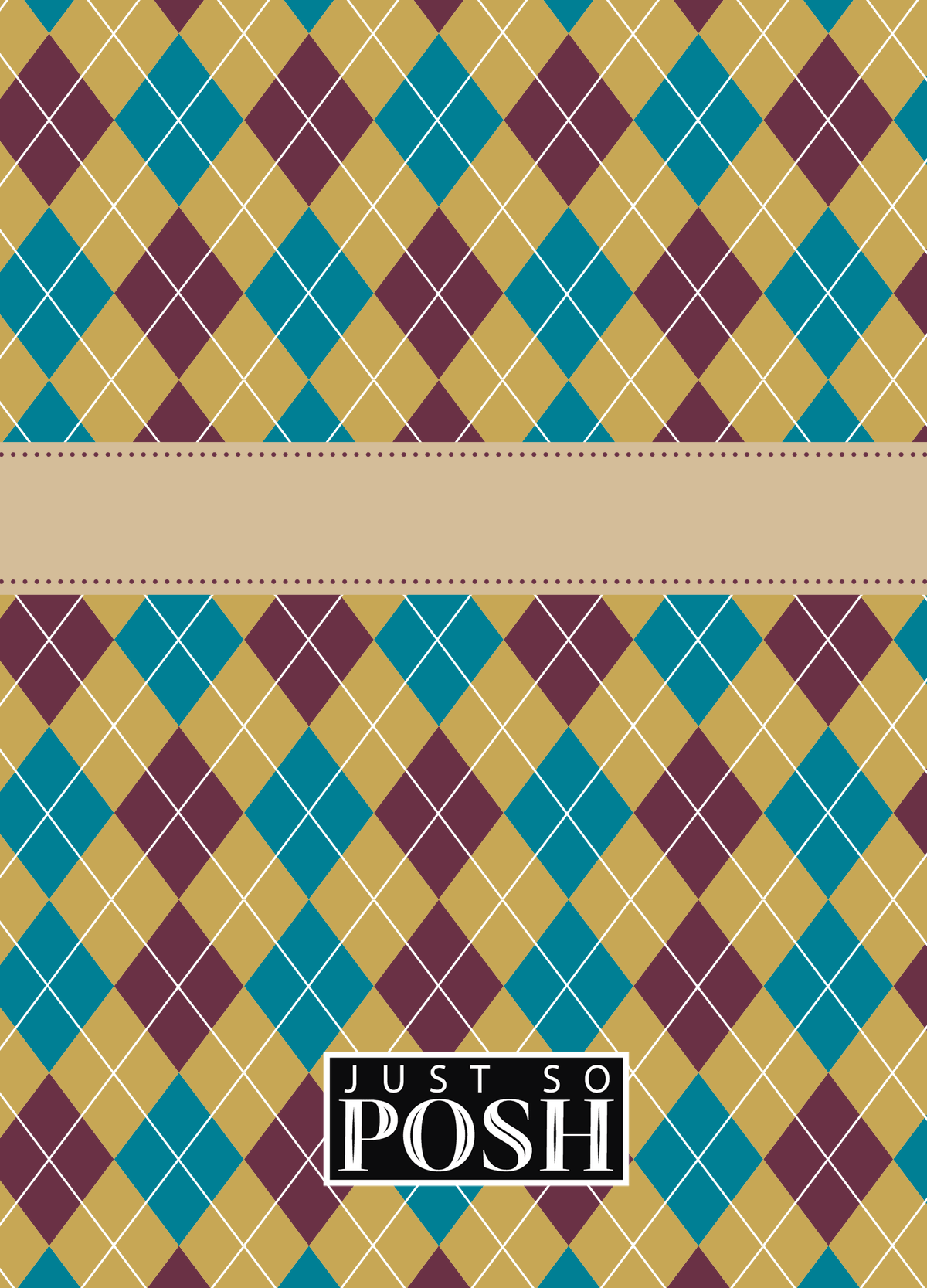 Personalized Argyle Journal - Teal and Purple - Ribbon Nameplate - Back View