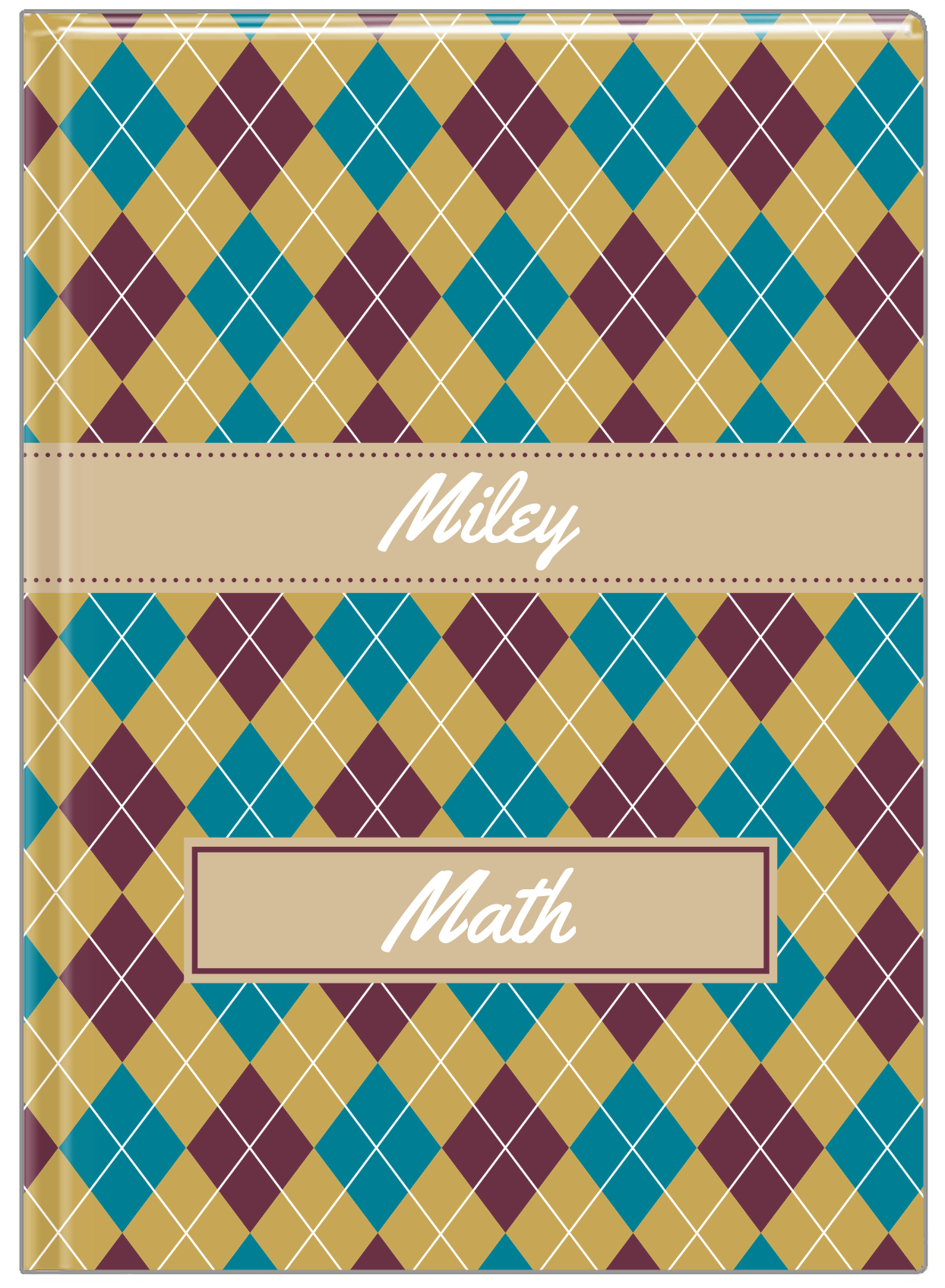 Personalized Argyle Journal - Teal and Purple - Ribbon Nameplate - Front View