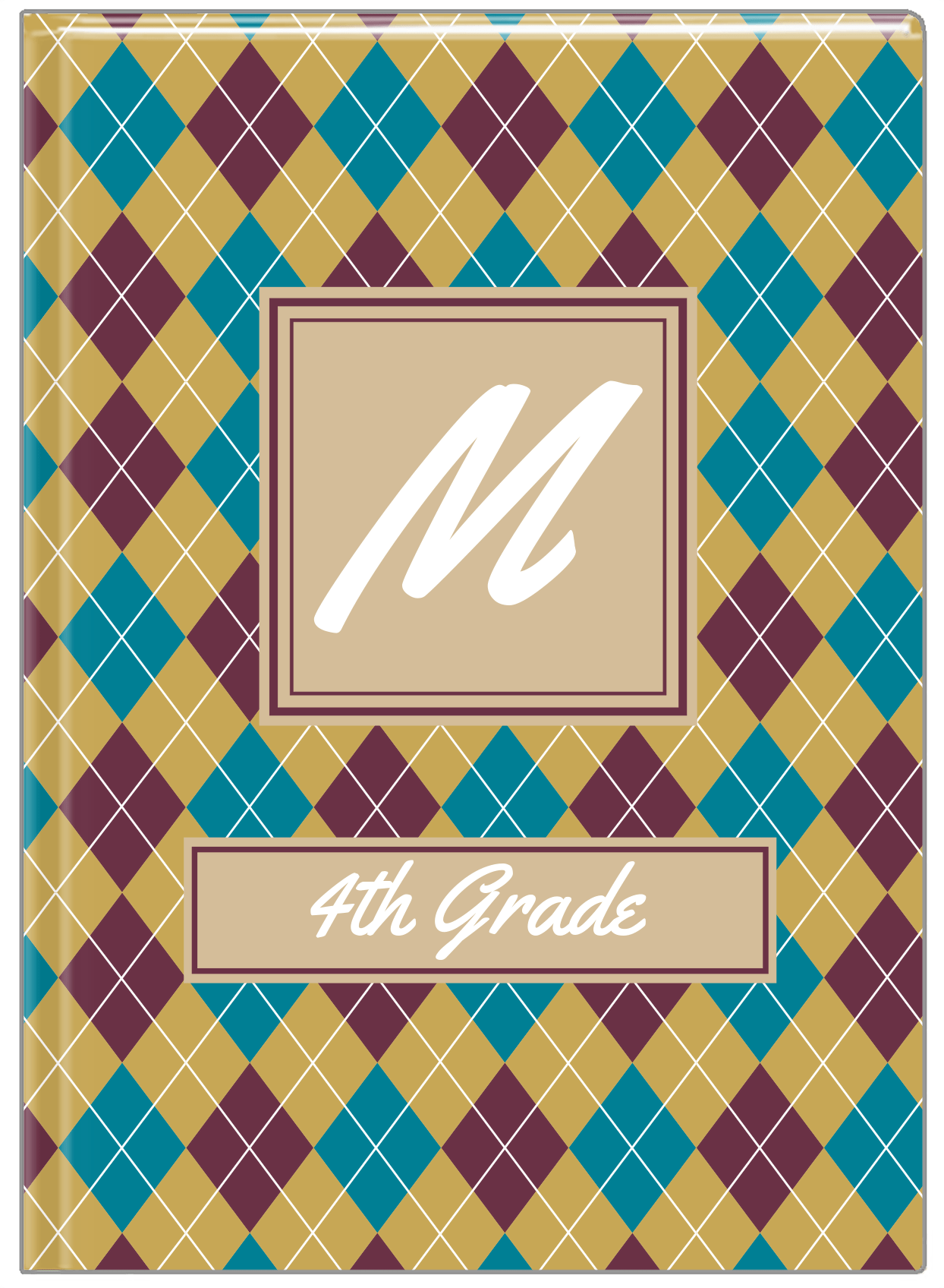 Personalized Argyle Journal - Teal and Purple - Square Nameplate - Front View