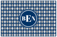 Thumbnail for Personalized Argyle Placemat - Light Grey and White - Navy Circle Frame -  View