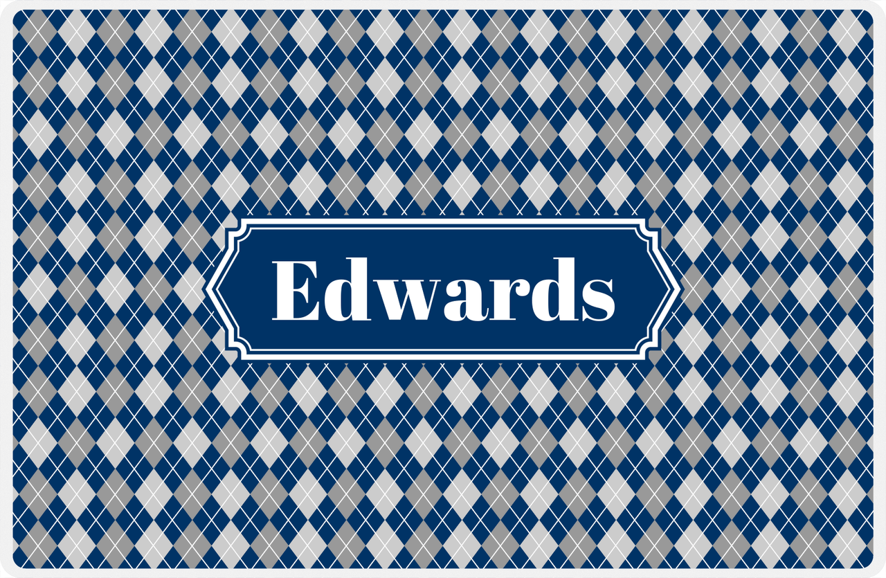 Personalized Argyle Placemat - Light Grey and White - Navy Decorative Rectangle Frame -  View