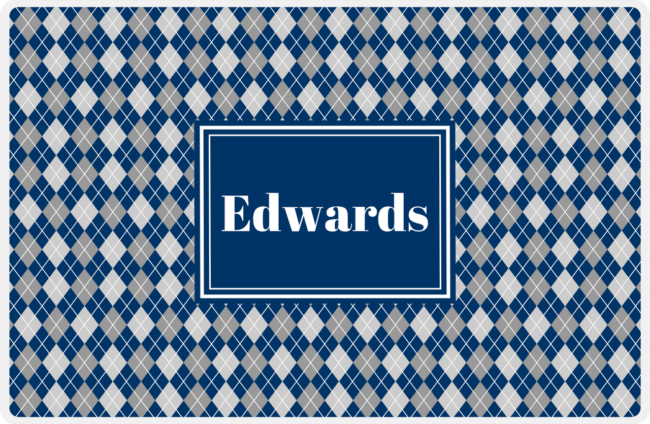 Personalized Argyle Placemat - Light Grey and White - Navy Rectangle Frame -  View