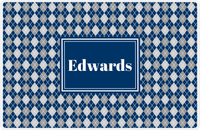 Thumbnail for Personalized Argyle Placemat - Light Grey and White - Navy Rectangle Frame -  View