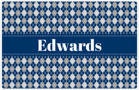 Thumbnail for Personalized Argyle Placemat - Light Grey and White - Navy Ribbon Frame -  View