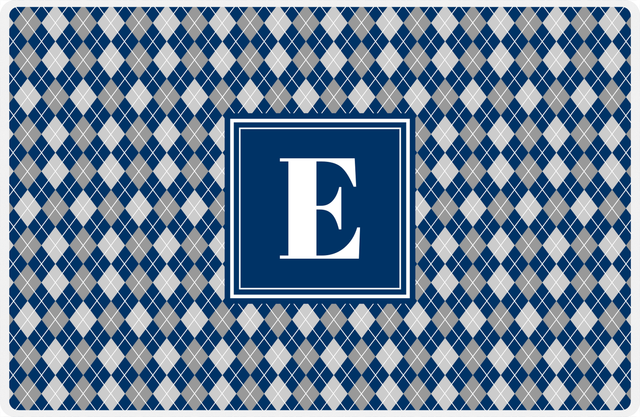 Personalized Argyle Placemat - Light Grey and White - Navy Square Frame -  View