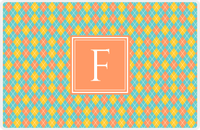 Thumbnail for Personalized Argyle Placemat - Viking Blue and Mustard - Tangerine Square Frame -  View