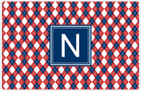 Thumbnail for Personalized Argyle Placemat - Cherry Red and White - Navy Square Frame -  View