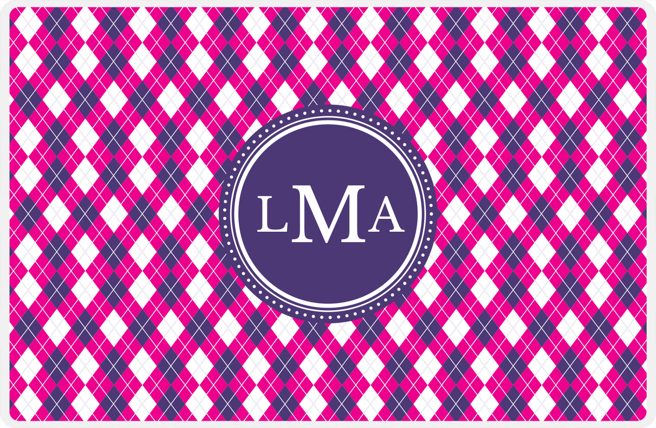 Personalized Argyle Placemat - Hot Pink and White - Indigo Circle Frame -  View