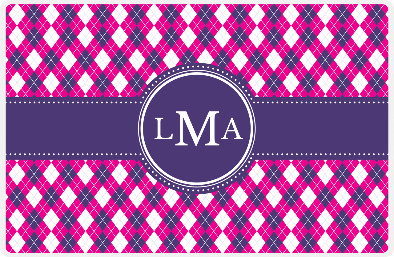 Personalized Argyle Placemat - Hot Pink and White - Indigo Circle Frame with Ribbon -  View