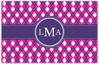 Thumbnail for Personalized Argyle Placemat - Hot Pink and White - Indigo Circle Frame with Ribbon -  View