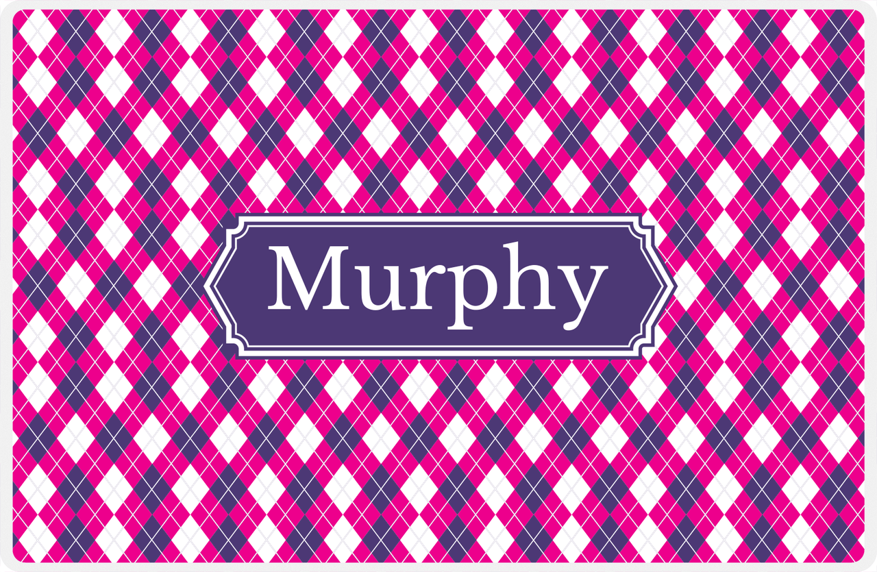 Personalized Argyle Placemat - Hot Pink and White - Indigo Decorative Rectangle Frame -  View