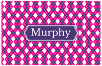 Thumbnail for Personalized Argyle Placemat - Hot Pink and White - Indigo Decorative Rectangle Frame -  View