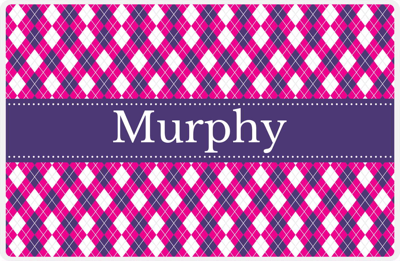 Personalized Argyle Placemat - Hot Pink and White - Indigo Ribbon Frame -  View