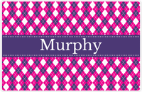 Thumbnail for Personalized Argyle Placemat - Hot Pink and White - Indigo Ribbon Frame -  View