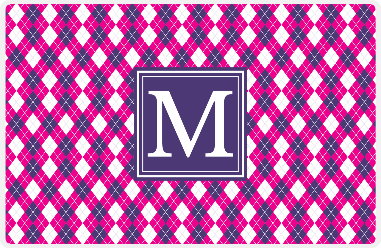 Personalized Argyle Placemat - Hot Pink and White - Indigo Square Frame -  View