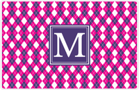 Thumbnail for Personalized Argyle Placemat - Hot Pink and White - Indigo Square Frame -  View