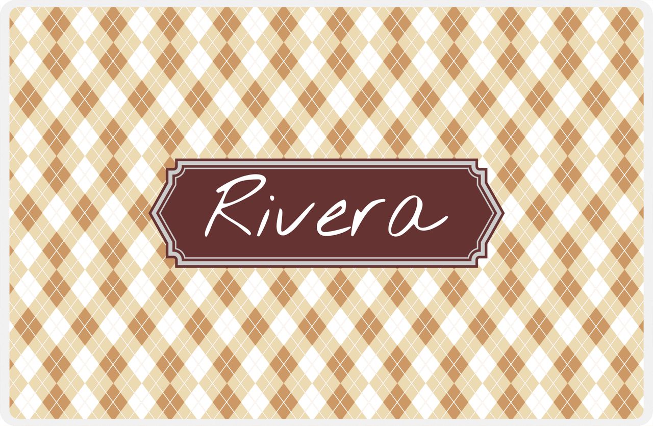 Personalized Argyle Placemat - Light Brown and Champagne - Brown Decorative Rectangle Frame -  View