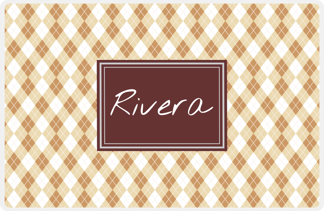 Personalized Argyle Placemat - Light Brown and Champagne - Brown Rectangle Frame -  View