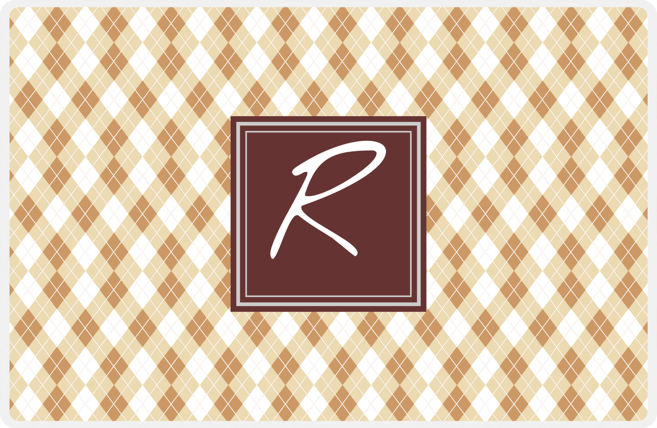 Personalized Argyle Placemat - Light Brown and Champagne - Brown Square Frame -  View