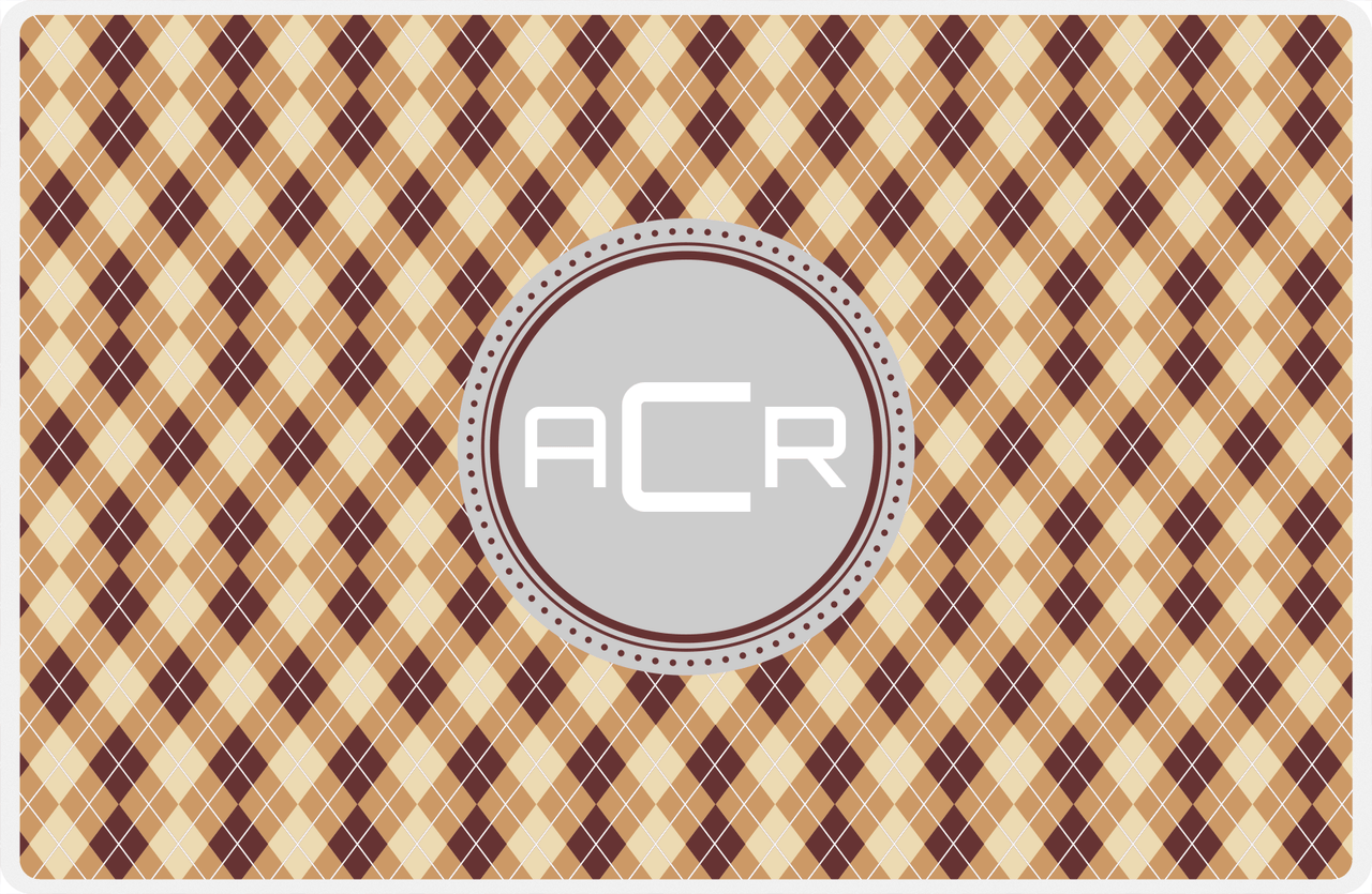 Personalized Argyle Placemat - Brown and Light Brown - Light Grey Circle Frame -  View