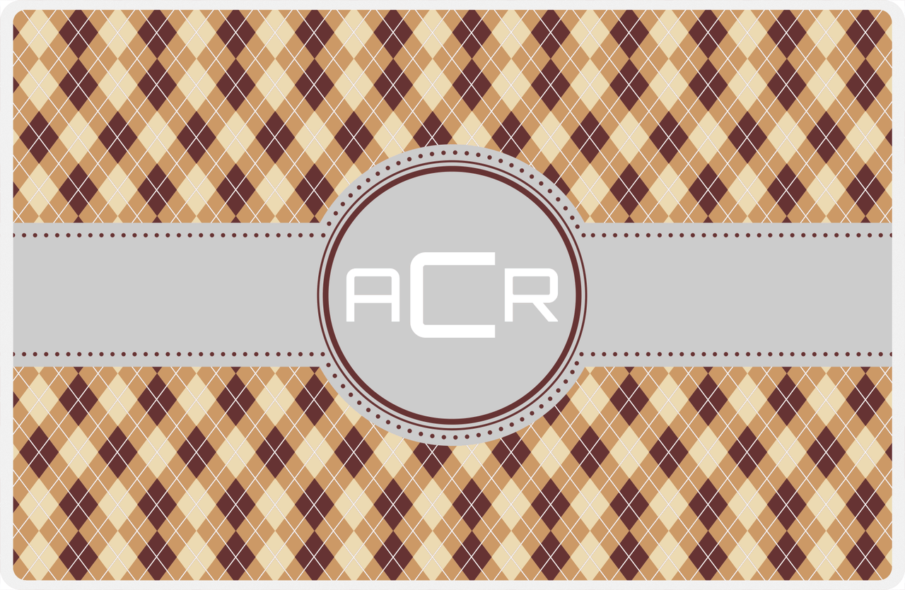 Personalized Argyle Placemat - Brown and Light Brown - Light Grey Circle Frame with Ribbon -  View