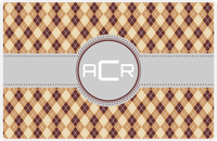 Thumbnail for Personalized Argyle Placemat - Brown and Light Brown - Light Grey Circle Frame with Ribbon -  View