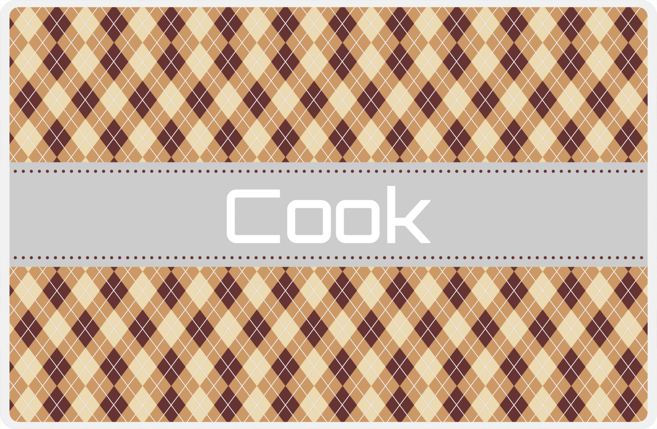 Personalized Argyle Placemat - Brown and Light Brown - Light Grey Ribbon Frame -  View
