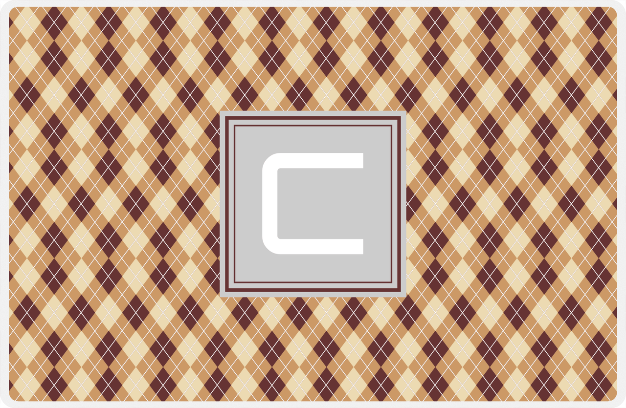 Personalized Argyle Placemat - Brown and Light Brown - Light Grey Square Frame -  View