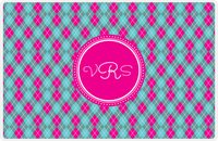 Thumbnail for Personalized Argyle Placemat - Viking Blue and White - Hot Pink Circle Frame -  View