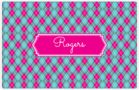 Thumbnail for Personalized Argyle Placemat - Viking Blue and White - Hot Pink Decorative Rectangle Frame -  View